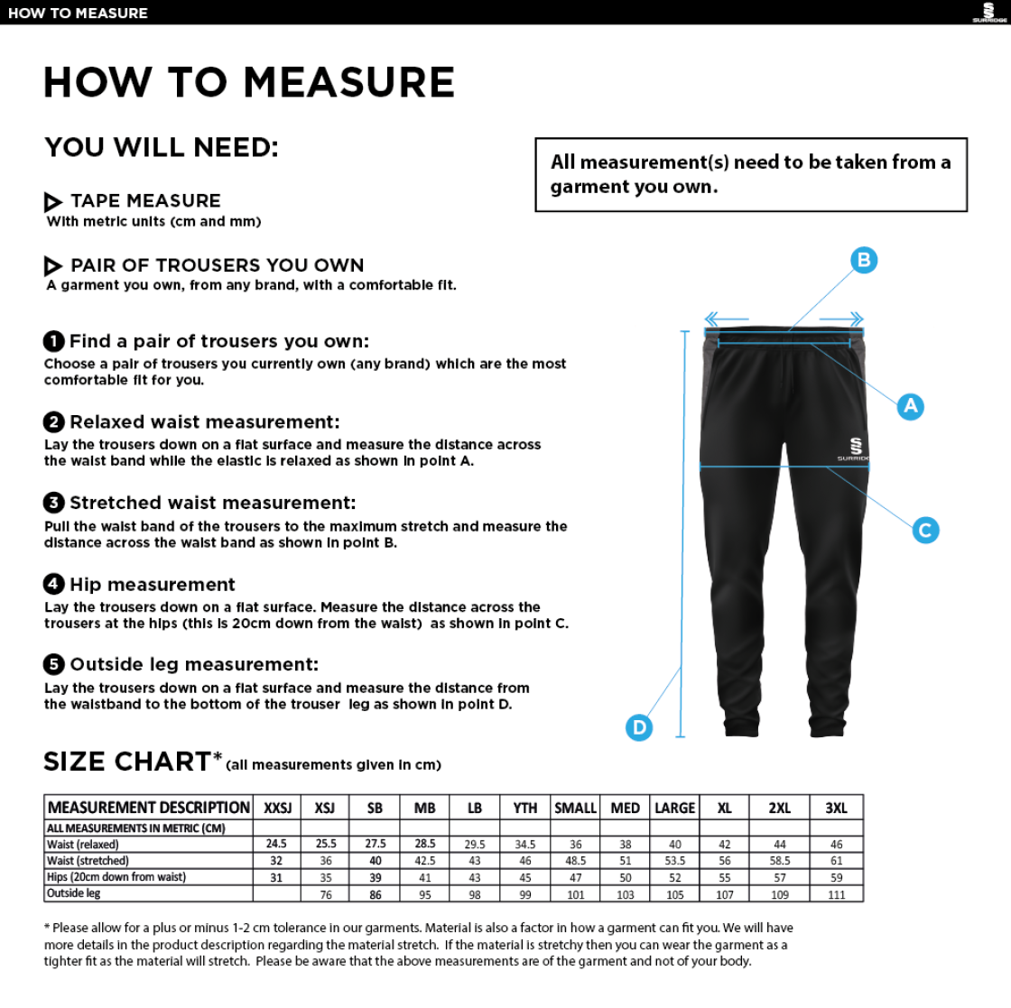 Old Woking CC - Tek Slim Pant - Size Guide