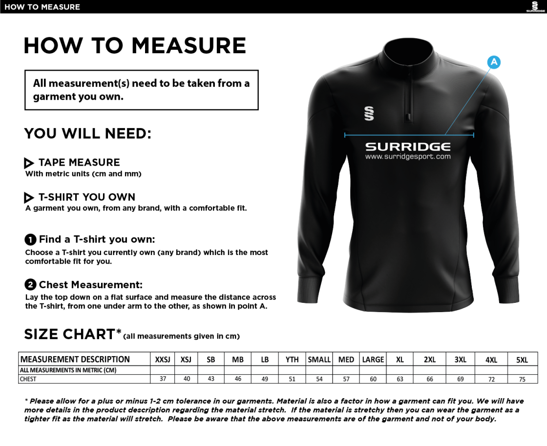 Old Woking CC - Blade Performance Top - Size Guide