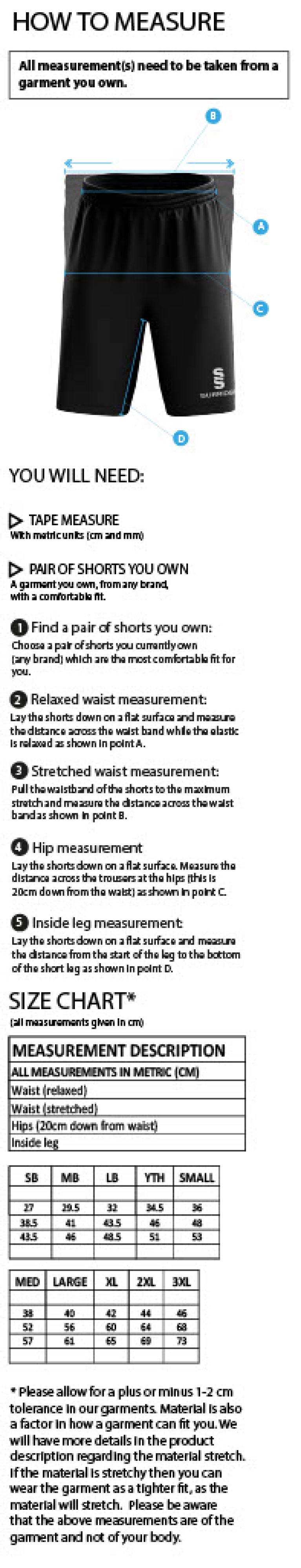 Old Woking CC - Women's Ripstop Pocketed Shorts - Size Guide