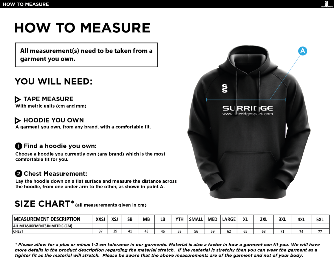 Old Woking CC - Fuse Hoody - Size Guide
